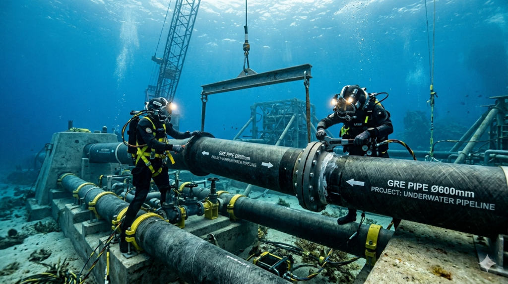 GRE pipes underwater infrastructure installation